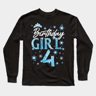 Winter Onederland 4th Birthday Girl Snowflake B-day Gift For Girls Kids Toddlers Long Sleeve T-Shirt